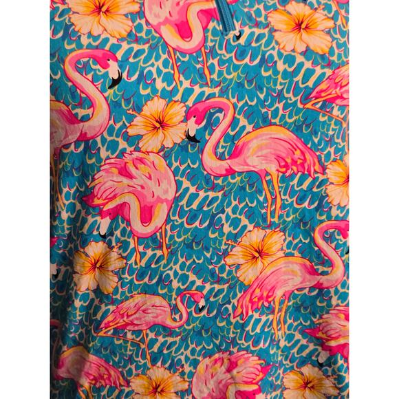 NWOT IBKUL Penny Turquoise Flamingo Long Sleeve Mock Golf Shirt, Size Medium - Picture 4 of 8